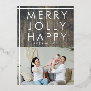 Rustic Merry Jolly Wood Family Photo Christmas