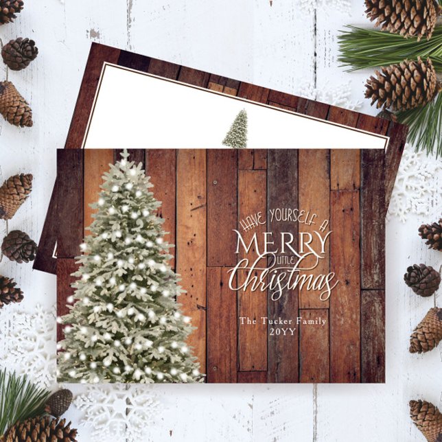 Rustic Merry Little Christmas Tree Christmas Holiday Card (Creator Uploaded)