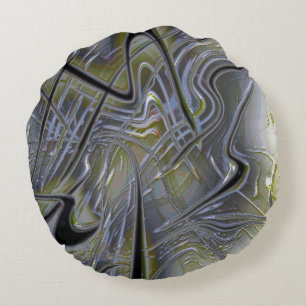 Rustic messy traces on a soft yellowish green grey round cushion