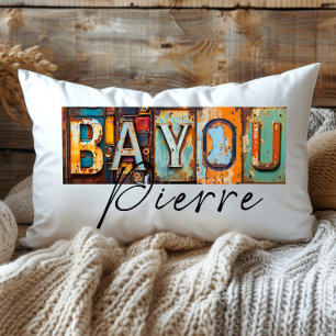 Rustic Metal Bayou Pierre Louisiana State Lumbar Cushion