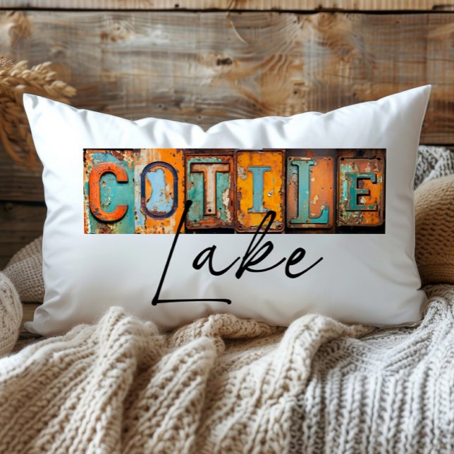 Rustic Metal Cotile Lake Louisiana State Lumbar Cushion (Creator Uploaded)