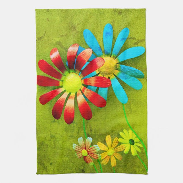Rustic Metal Garden Flowers Kitchen Towels (Vertical)