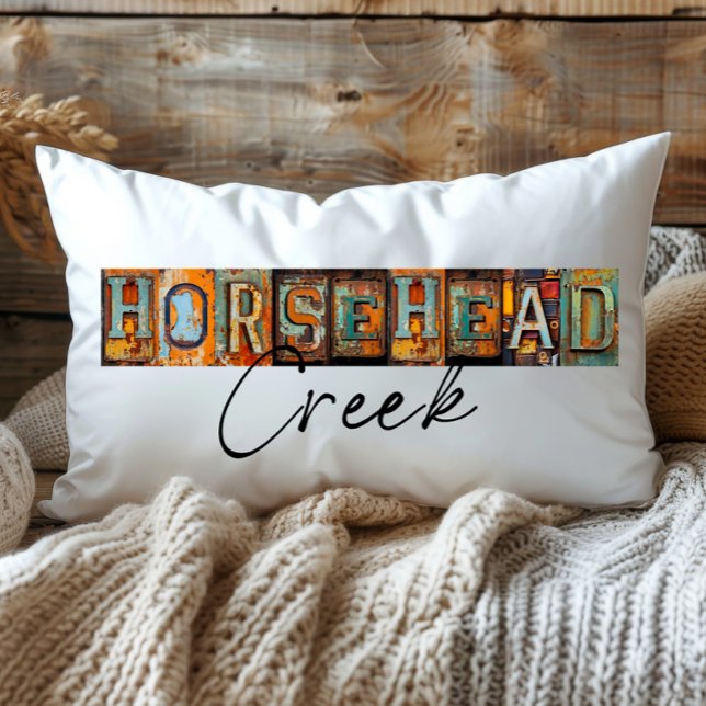 Rustic Metal Horsehead Creek Louisiana State Lumbar Cushion (Creator Uploaded)
