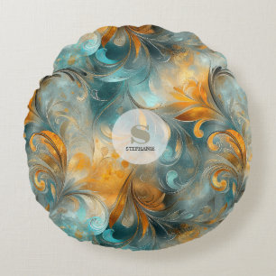 Rustic Metallic Paisley Abstract -Vintage-Inspired Round Cushion
