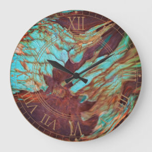Rustic Metallic Rust Paint Effect. Industrial Art Large Clock