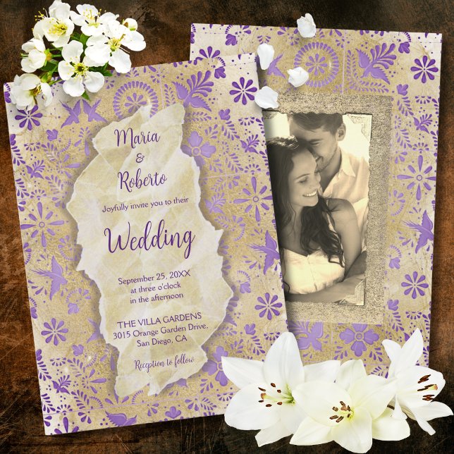 Rustic Mexican Purple Tiles Mexican Wedding Invitation (Creator Uploaded)