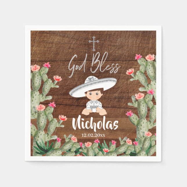 Rustic Mexican Silver Charro Baptism Paper Napkins (Front)