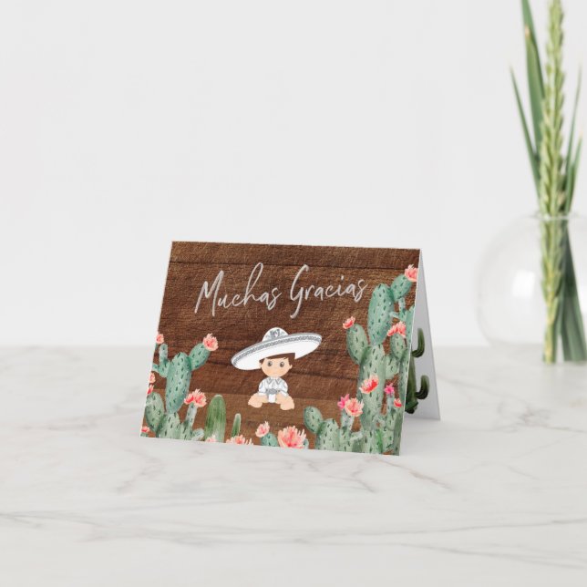 Rustic Mexican Silver Charro Baptism ThankYou Card (Front)