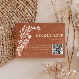 Rustic Mexican Terracotta Wedding QR Code RSVP Card