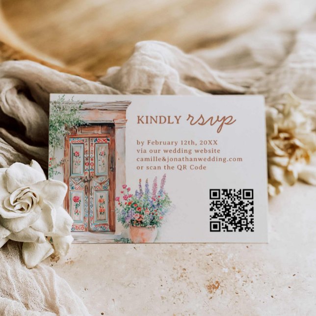 Rustic Mexico Wedding QR Code RSVP (Rustic Destination Wedding RSVP with QR Code)
