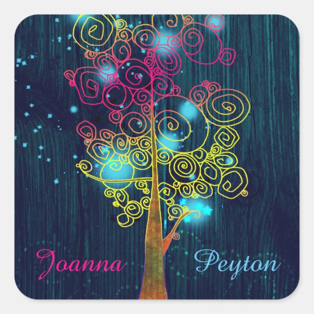 Rustic Midnight Blue Forest Wedding Square Sticker (Front)