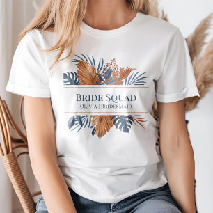 Rustic Midnight Blue Monstera Bride Squad T-Shirt