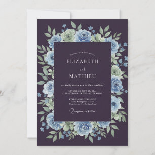 Rustic Midnight Cornflower Wreath Wedding Invitation