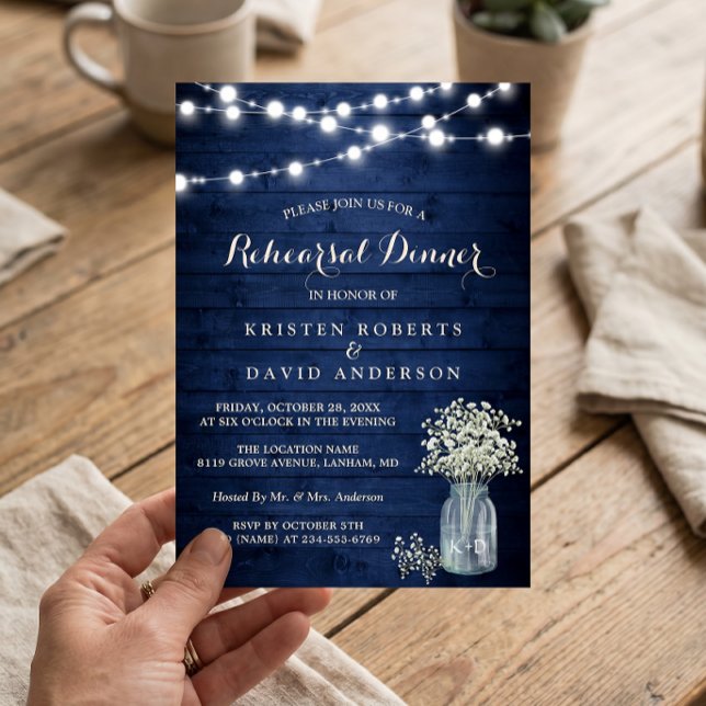 Rustic Midnight Night Blue Lights Rehearsal Dinner Invitation (Creator Uploaded)