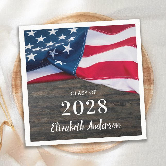 Rustic Military Graduation American Flag Patriotic Napkin (Creator Uploaded)