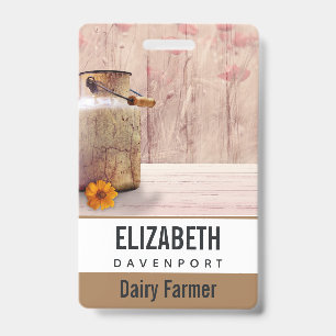 Rustic Milk Can Country Style on Wood ID Badge