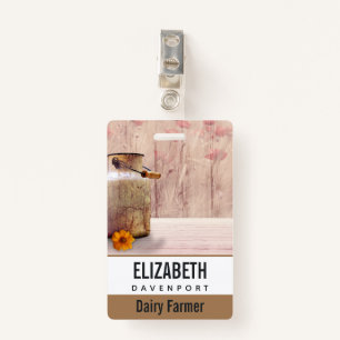 Rustic Milk Can Country Style on Wood ID Badge