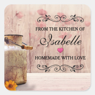 Rustic Milk Can Country Style on Wood Kitchen Square Sticker