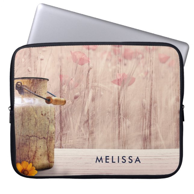 Rustic Milk Can Country Style on Wood Laptop Sleeve (Front)