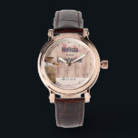 Rustic Milk Can Country Wedding<br><div class="desc">Commemorative wedding watch with a rustic country theme. An old rusting milk can with a pretty orange flower by its side. Wheat and faded red poppies in the background set against a faint wood panel. Personalise with the wedding couple's names and wedding date.</div>