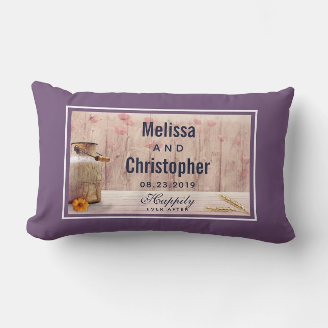 Rustic Milk Can Country Wedding Lumbar Cushion (Front)