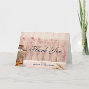 Rustic Milk Can with Wheat and Flowers Thank You Card