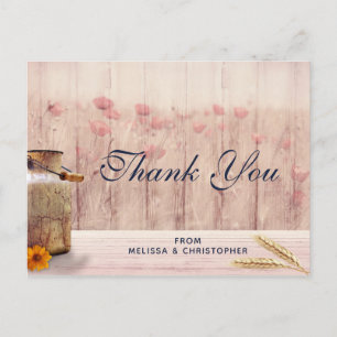 Rustic Milk Can with Wheat and Flowers Thank You Postcard