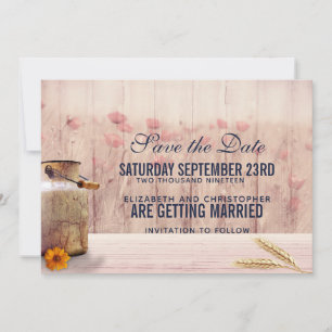 Rustic Milk Can with Wheat and Flowers Wedding Save The Date