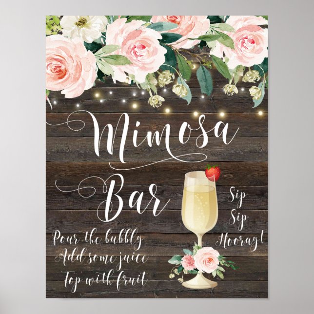 Rustic Mimosa Bar Wedding Sign blush Pink (Front)