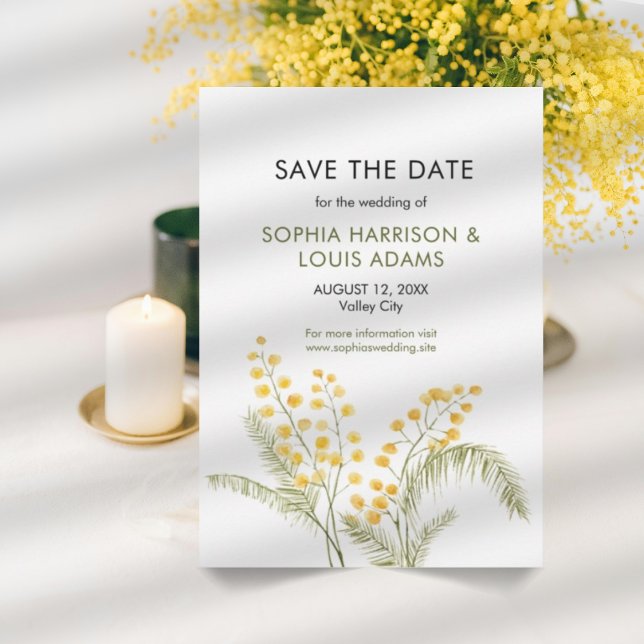 Rustic mimosa flowers wedding save the date  (Creator Uploaded)