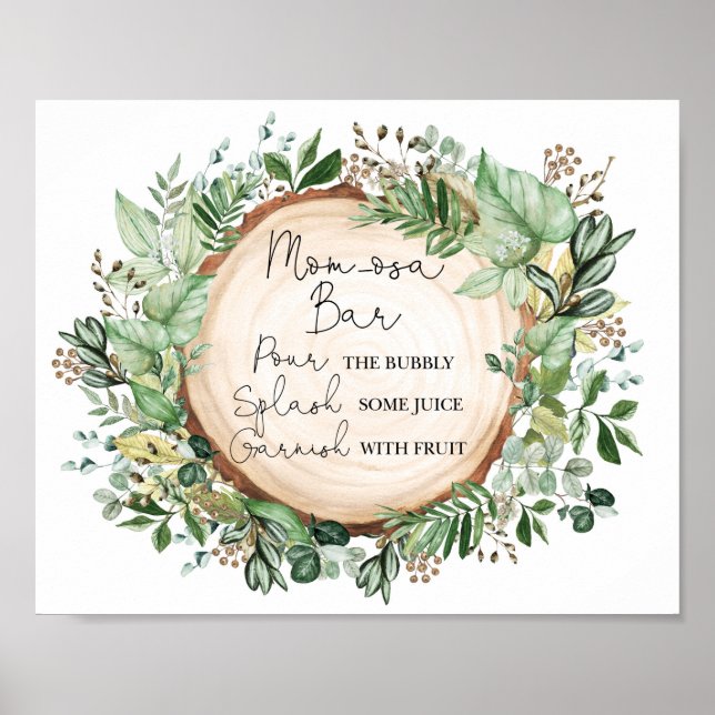 Rustic Mimosa Mum-osa Bar Greenery Baby Shower Poster (Front)
