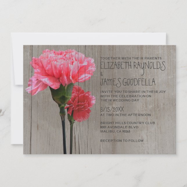 Rustic Mini-Carnation Wedding Invitations (Front)