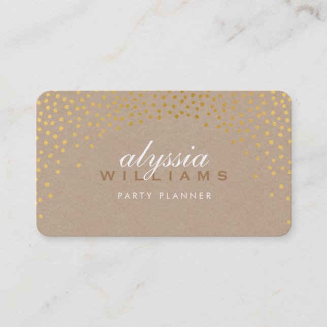RUSTIC MINI CONFETTI cute trendy gold foil kraft Business Card (Front)