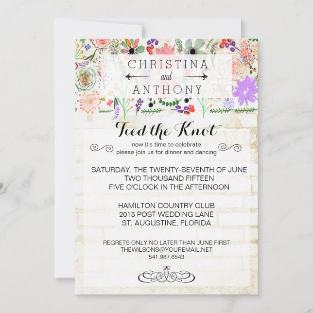 Rustic Mini Flower Water Colour Post Wedding Invit Invitation (Front)