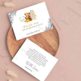 Rustic Minimal bear honey 4th birthday thankyou Thank You Card
