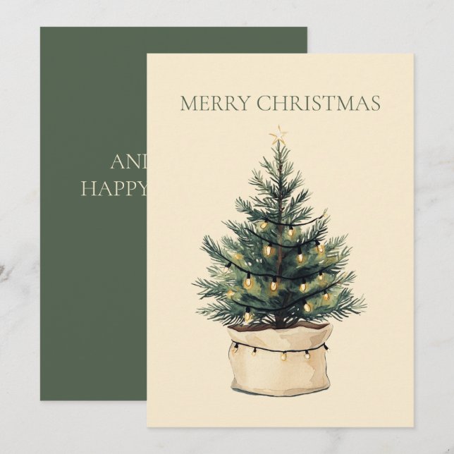 Rustic Minimal Christmas Tree Holiday Card (Front/Back)