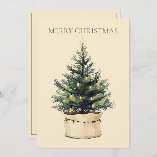 Rustic Minimal Christmas Tree Holiday Card (Front/Back)