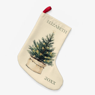 Rustic Minimal Christmas Tree Holiday Small Christmas Stocking