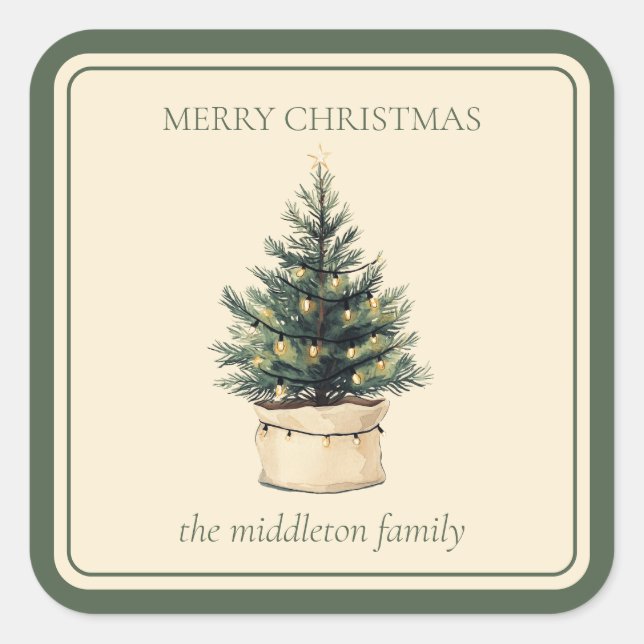 Rustic Minimal Christmas Tree Square Sticker (Front)