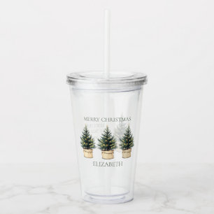 Rustic Minimal Christmas Trees Acrylic Tumbler