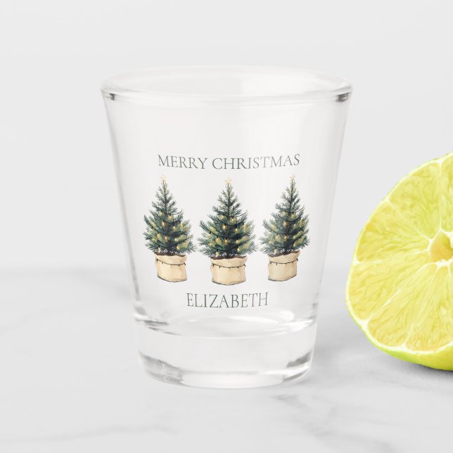 Rustic Minimal Christmas Trees Shot Glass (Front)