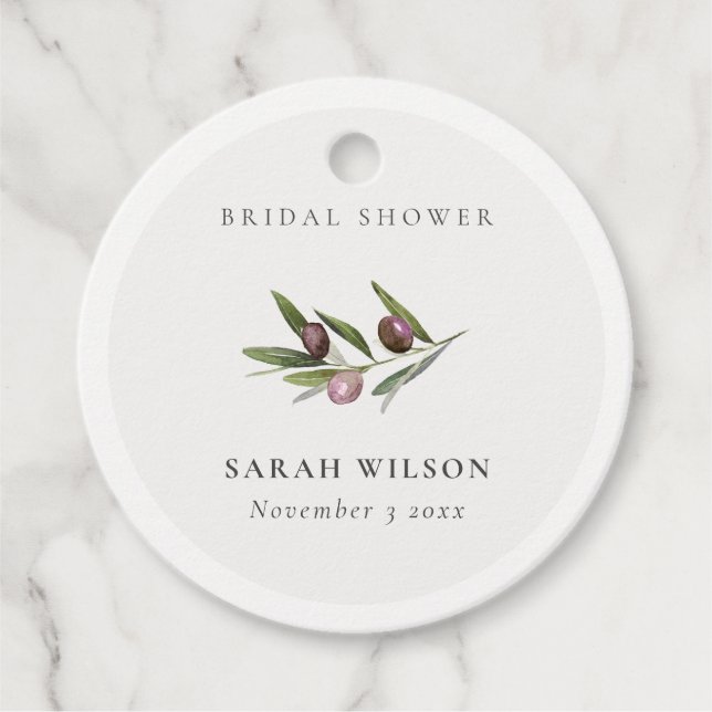 Rustic Minimal Olive Branch Foliage Bridal Shower Favour Tags (Front)