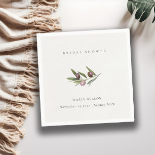 Rustic Minimal Olive Branch Foliage Bridal Shower Napkin