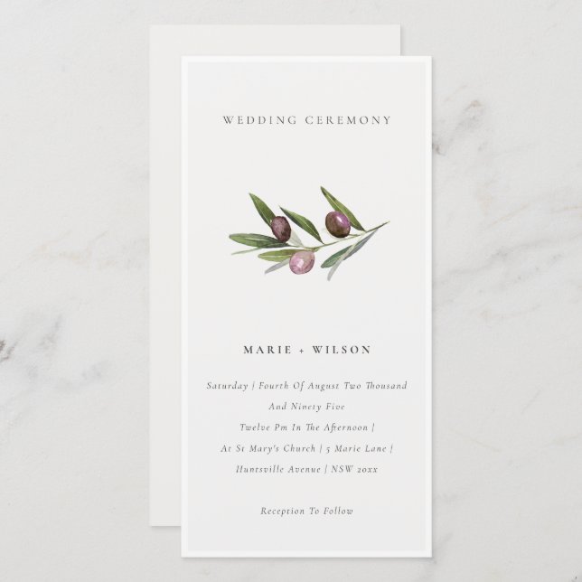 Rustic Minimal Olive Branch Foliage Wedding Invite (Front/Back)