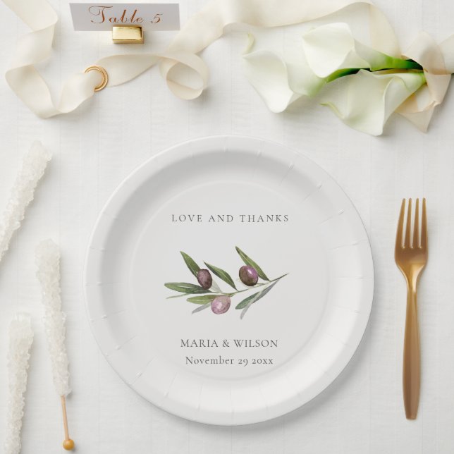 Rustic Minimal Olive Branch Foliage Wedding Thank Paper Plate (Wedding)