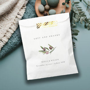 Rustic Minimal Olive Branch Foliage Wedding Thanks Favour Bags