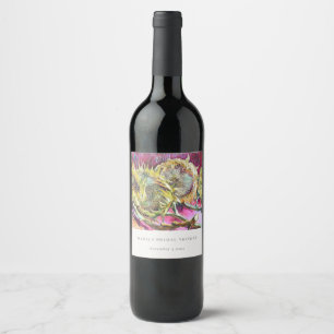 Rustic Minimal Pink Yellow Sunflower Bridal Shower Wine Label
