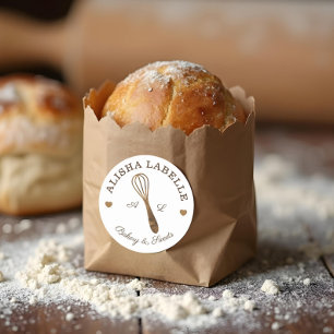 Rustic Minimal Wooden Whisk Bakery Logo Classic Round Sticker