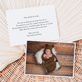 Rustic Minimalist Baby Photo Announcement Card