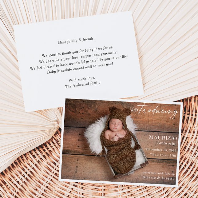 Rustic Minimalist Baby Photo Announcement Card (Creator Uploaded)